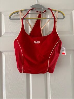 Old Navy Red Racerback Athletic Crop Tank with Cream Piping